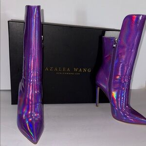 Azalea Wang Iridescent Halo Purple Stiletto High Heel Zip Up Boots Size 7.5